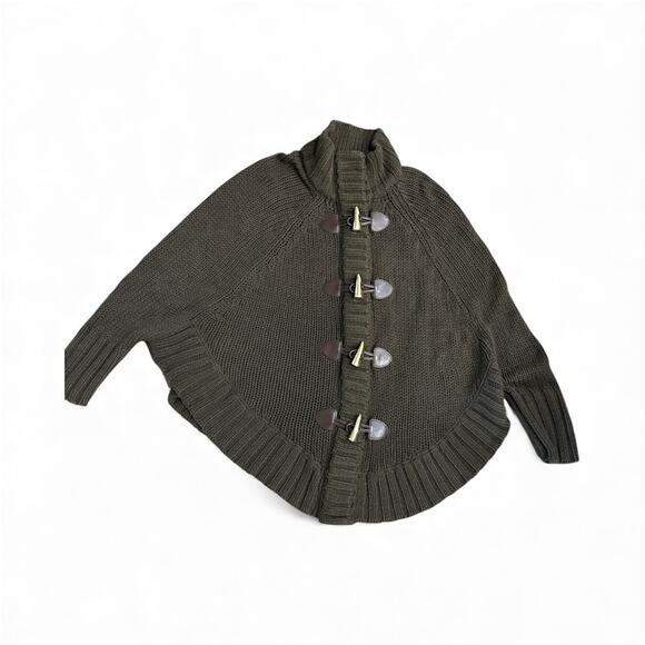 Michael Kors Chunky Knit Toggle Button OLIVE GREEN Poncho Sweater SZ XS - Picture 2 of 3